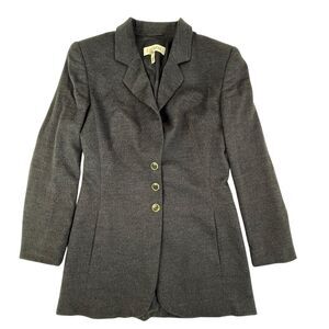 Escada Cashmere Blazer Jacket Women Charcoal Gray Size 34 XS Gold Trim Buttons